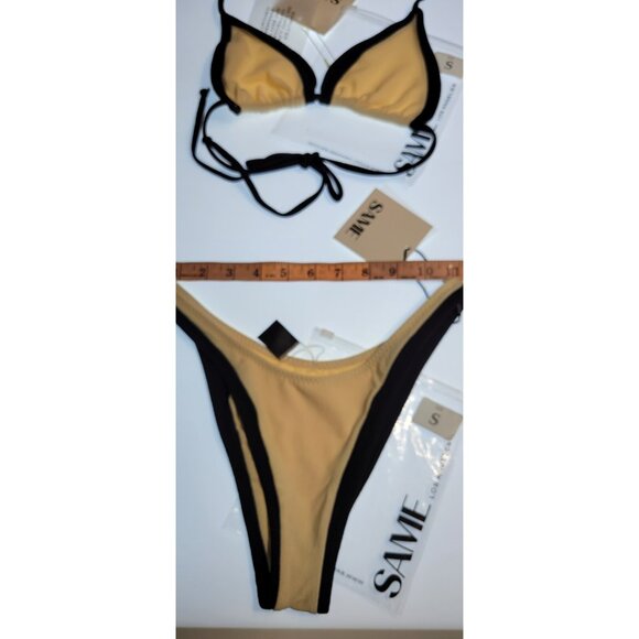 SAME Los Angeles Swim Bikini Set 2Pc Triangke Top High Weist Bottom Beige SZ S - Picture 6 of 10